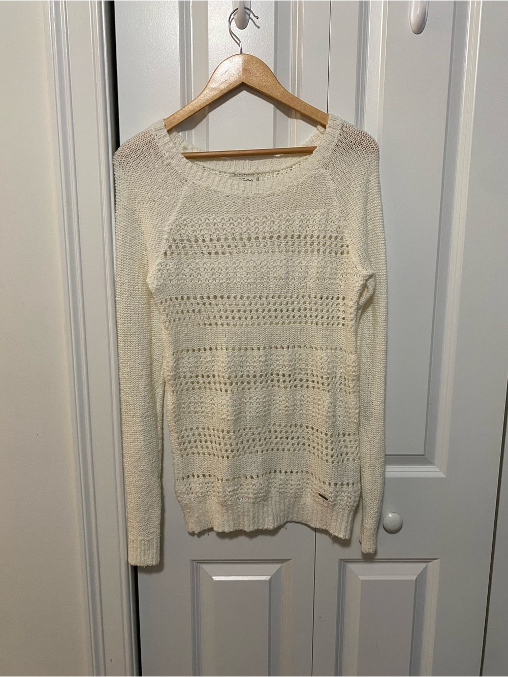 Abercrombie & Fitch Cream Open-Weave Scoop Neck Sweater